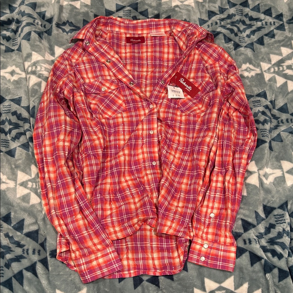 Red Plaid Button-Down Shirt by Redlands for Girls